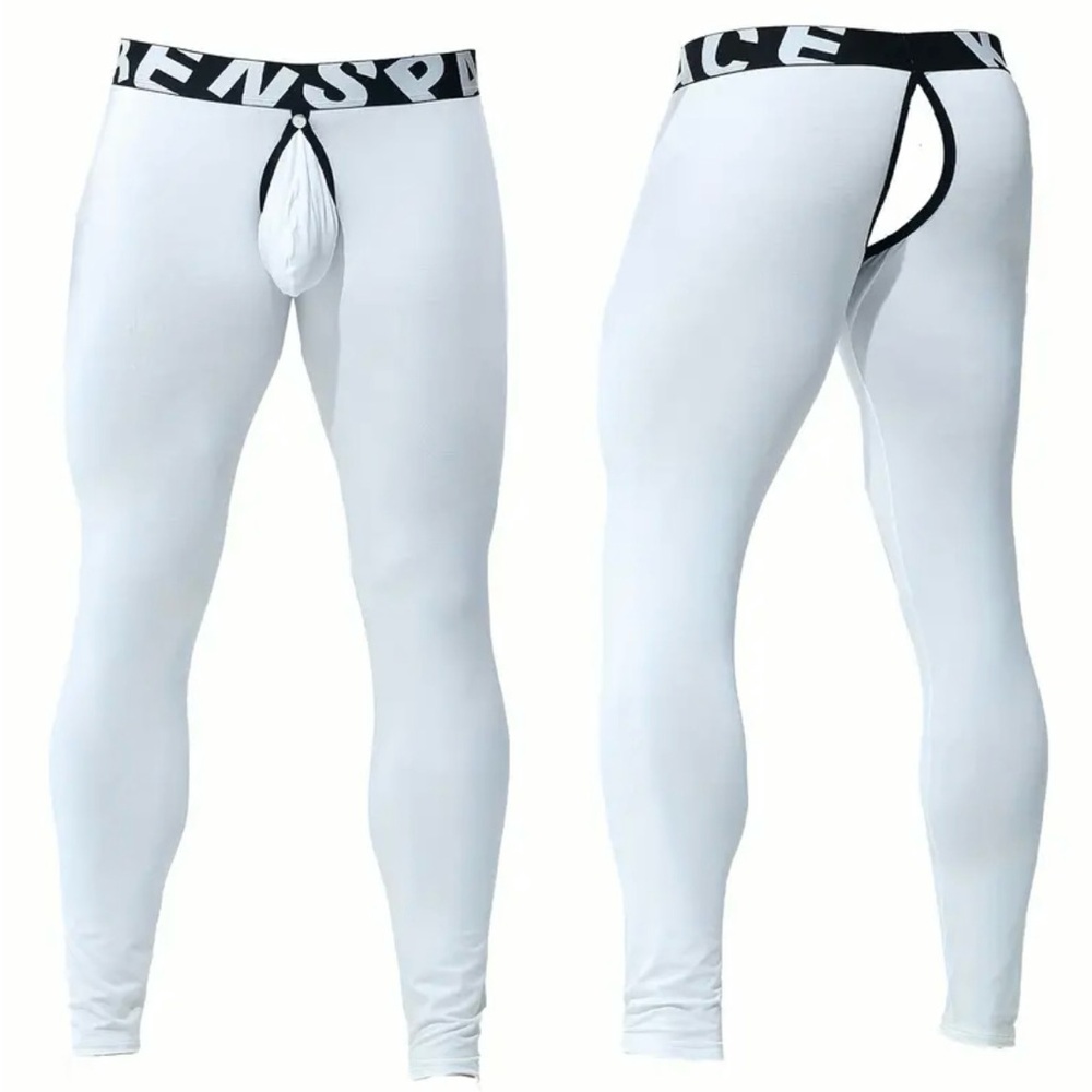 NEW Men’s Open Back / Snap Pouch White Tights - Small